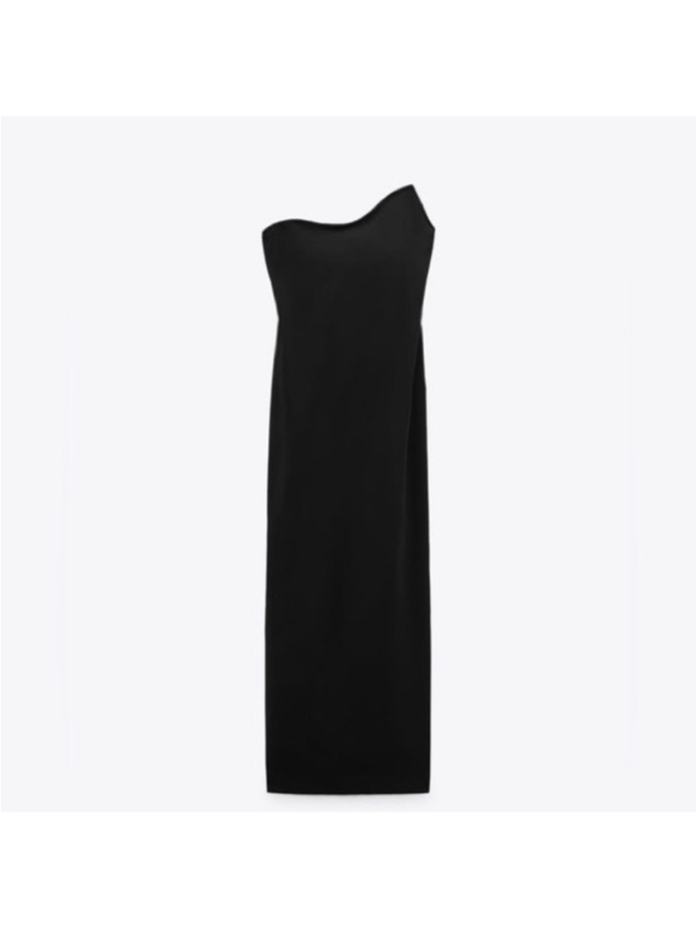 ZARA WOMAN BLACK STRAPLESS LONG FULL LENGTH DRESS asymmetrical Neckline - Picture 3 of 9